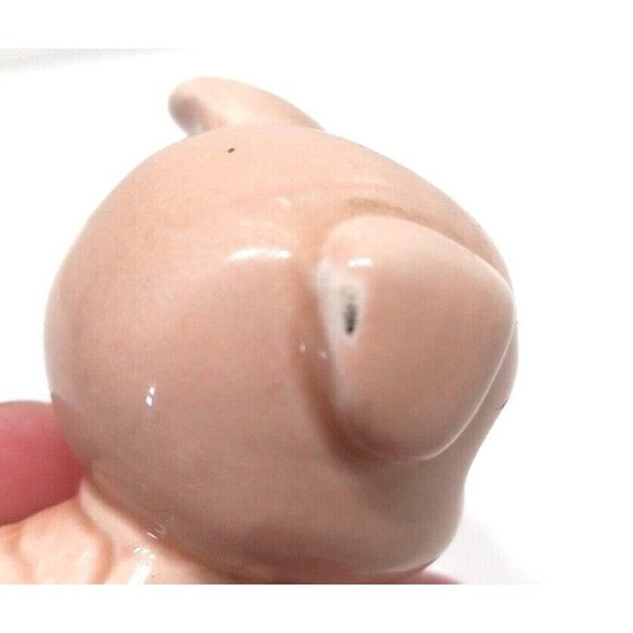 Porcelain Pink Pig Figurine 2 Inch Vintage Collectible Big Eyes One Ear Up Happy - Picture 4 of 10